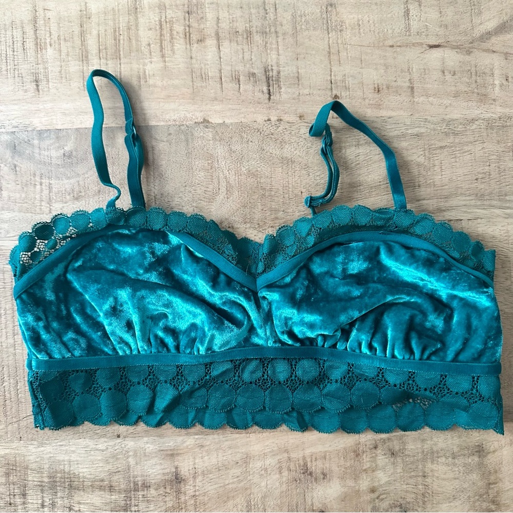 Aerie Teal Velvet Lace Bralette